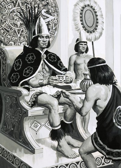 Keizer Montezuma van de Azteken hield van het drinken van cacao door English School