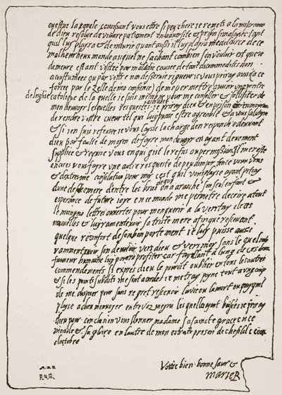 Einde van een brief aan koningin Elizabeth, van Mary, koningin van Schotland, toen ze in de gevangenis zat, waarin ze vraagt om een katholieke kapelaan, illustratie uit De Kerk van Engeland: Een Geschiedenis voor het Volk door H.D.M. Spence-Jones door English School