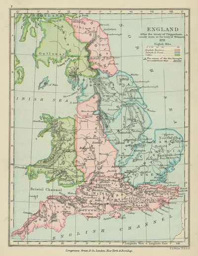 Engeland na het verdrag van Chippenham (kleurenlitho) door English School