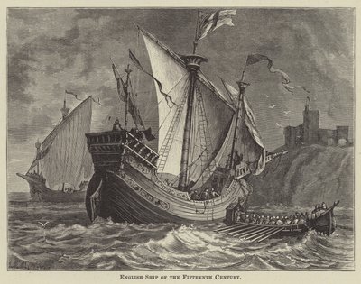 Engels schip uit de vijftiende eeuw (gravure) door English School