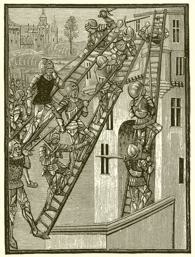 Engelse Soldaten die een Fort in Gascogne Beklimmen, Temp. Edward III door English School
