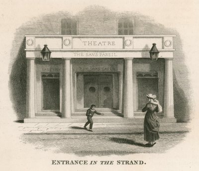 Ingang in The Strand van het Sans Pareil Theater (Adelphi Theater), Londen door English School