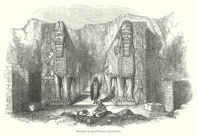 Ingang tot de kleine tempel (Nimroud) (gravure) door English School