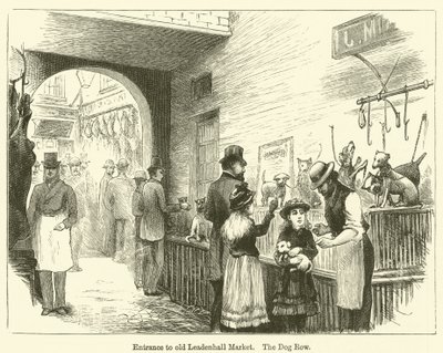 Ingang naar de oude Leadenhall Market, The Dog Row (gravure) door English School