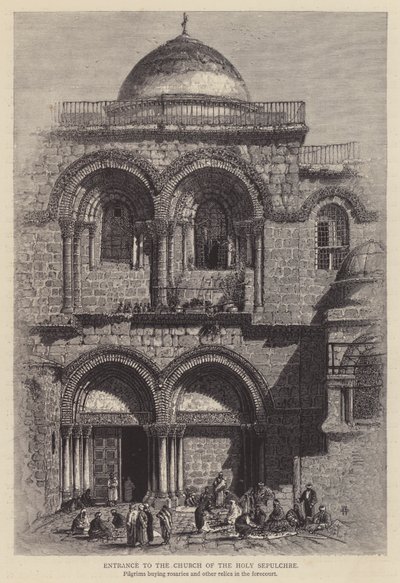 Ingang van de Kerk van het Heilig Graf (gravure) door English School