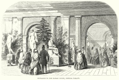 Ingang naar de Romeinse Hof, Crystal Palace (gravure) door English School