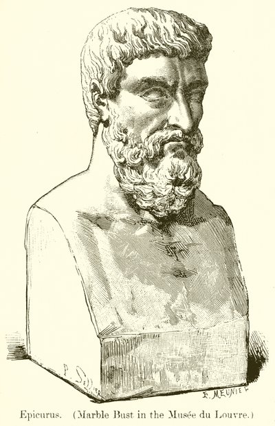 Epicurus. (Marmeren buste in het Louvre) (gravure) door English School