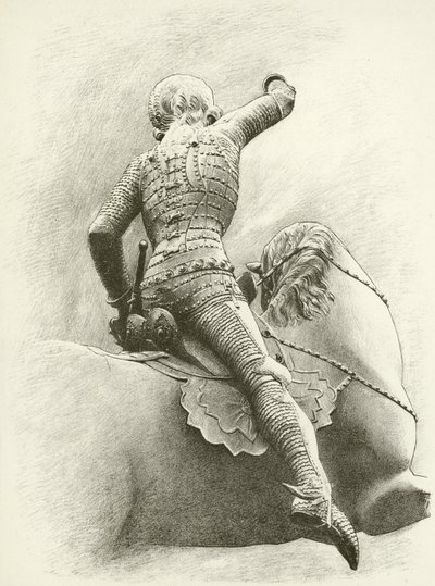 Ruiterfiguur in Praag, Bohemen (gravure) door English School