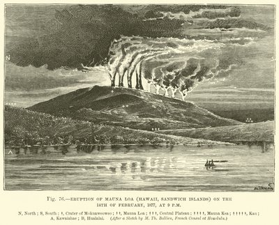 Uitbarsting van Mauna Loa (Hawaii, Sandwich Eilanden) op 14 februari 1877, om 21:00 uur door English School