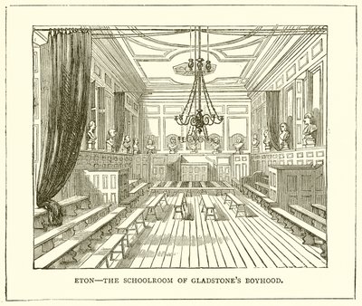 Eton--Het klaslokaal van Gladstones jeugd door English School