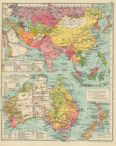 Europa in Azië tot 1914. Australazië Verkenning en vestiging (kleurenlitho) door English School