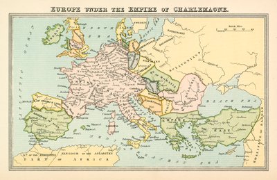 Europa onder het Rijk van Karel de Grote (kleurenlitho) door English School