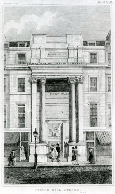Exeter Hall, Strand, Londen uit Gentlemans Magazine door English School