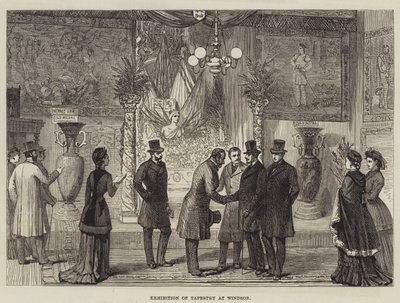 Tentoonstelling van wandtapijten in Windsor (gravure) door English School
