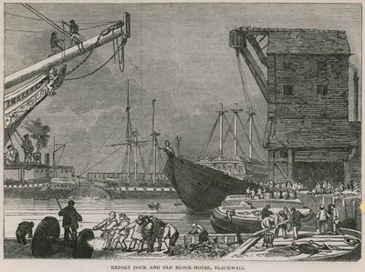Exportdok en oude Blokhuis, Blackwall door English School