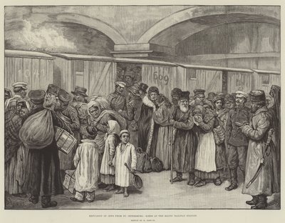 Uitdrijving van Joden uit Sint-Petersburg, scène op het Baltische treinstation door English School