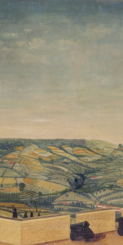 Uitgestrekt Landschap gezien vanaf Rodborough Fort, ca.1764 (detail) door English School