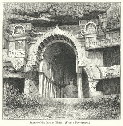 Voorgevel van de grot van Bhaja (gravure) door English School