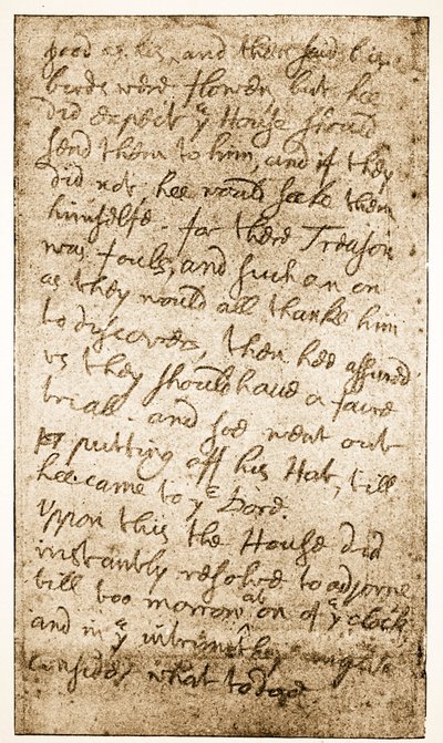 Facsimile van een pagina van Sir Ralph Verneys aantekeningen over het Lange Parlement uit Memoirs of the Verney Family door English School
