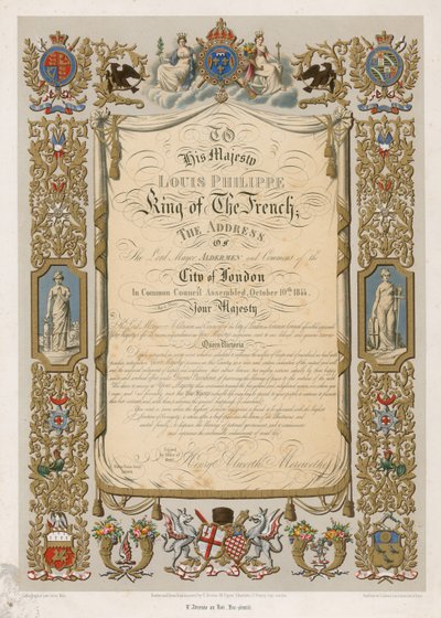 Facsimile van toespraak van de Lord Mayor aan Louis Philippe, Koning van Frankrijk, 10 oktober 1844 door English School