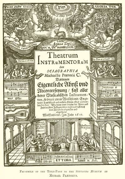 Facsimile van de titelpagina van het Syntagma Musicum door Michael Praetorius door English School