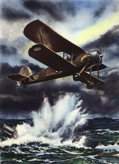 Fairey Swordfish die een U-boot in de Noordzee tot zinken brengt door English School