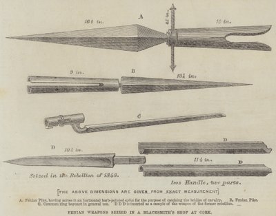 Fenische Wapens in beslag genomen in een Smidse in Cork (gravure) door English School