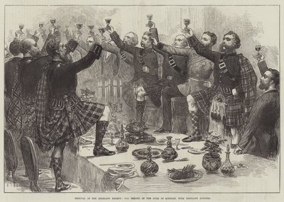 Festival van de Highland Society, de gezondheid van de hertog van Rothsay, met Highland-eerbewijzen door English School