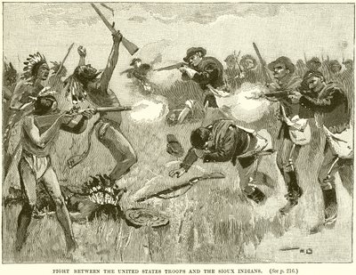 Gevecht tussen de Amerikaanse Troepen en de Sioux Indianen door English School