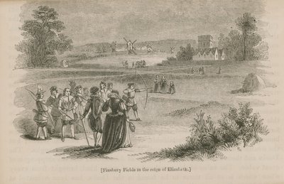 Finsbury Fields in het bewind van koningin Elizabeth I door English School
