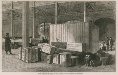 Eerste aankomst van goederen in het Internationale Tentoonstellingsgebouw door English School