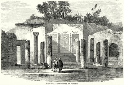 Eerste muren ontdekt in Pompeii (gravure) door English School