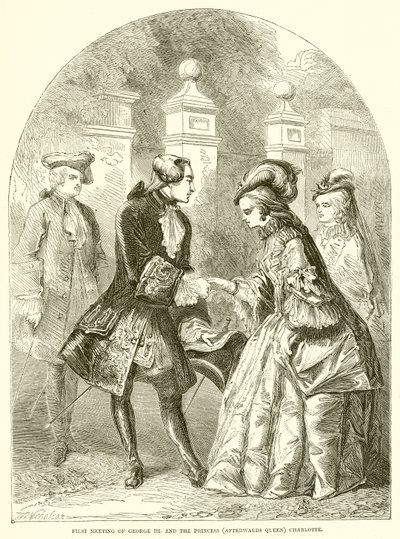 Eerste ontmoeting van George III en prinses (later koningin) Charlotte door English School