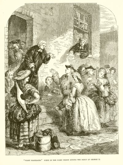 Fleet huwelijken. Scène in de Fleet gevangenis tijdens het bewind van George II door English School