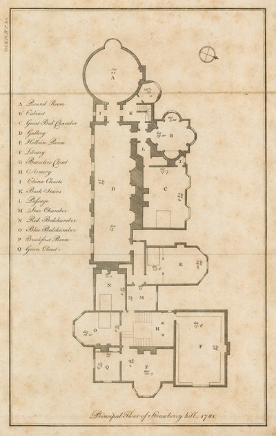 Plattegrond van de hoofdverdieping, Strawberry Hill, Londen door English School