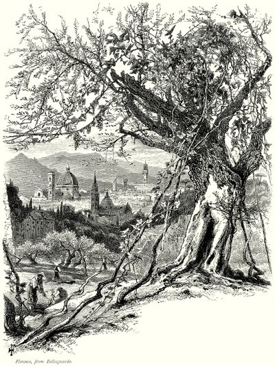 Florence, van Bellosguardo (gravure) door English School