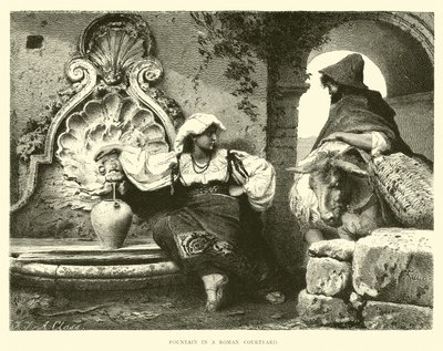Fontein in een Romeinse binnenplaats door English School