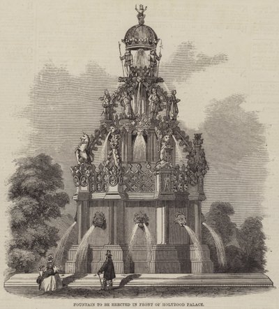 Fontein die voor het Holyrood Paleis zal worden opgericht (gravure) door English School