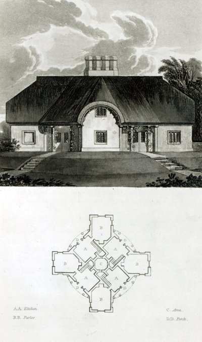 Vier huisjes, 1818 door English School