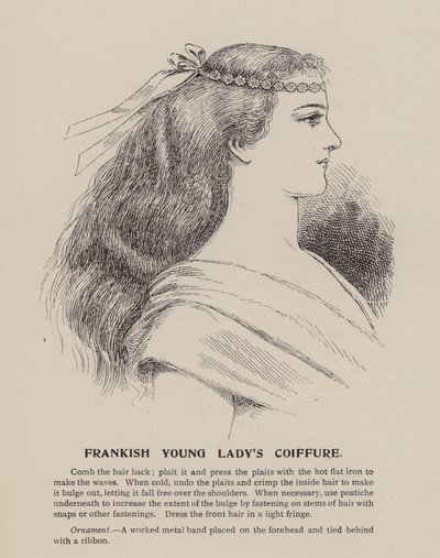 Het kapsel van een Frankische jongedame (gravure) door English School