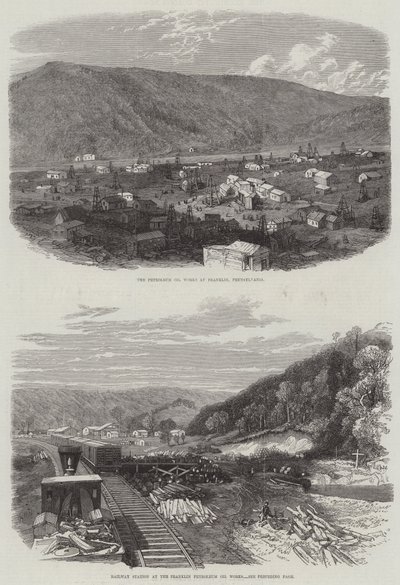 Franklin Petroleum Olie Werken (gravure) door English School