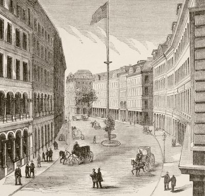 Franklin Street, Boston, Massachusetts in de jaren 1870 door English School
