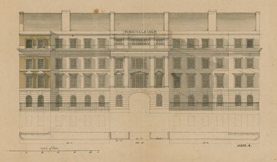 Vooraanzicht van Furnivals Inn, Holborn, Londen door English School