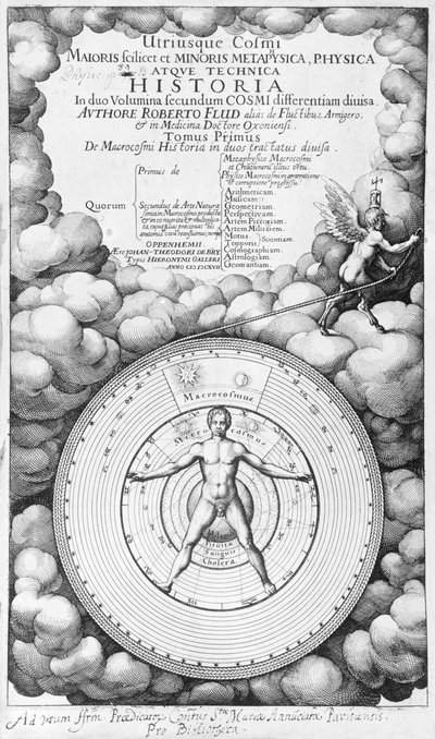 Frontispice van Utriusque Cosmi Historia door Robert Fludd (1574-1637) deel I, gepubliceerd door Oppenheim 1617 door English School