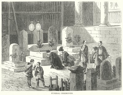 Begrafenisceremonies (gravure) door English School