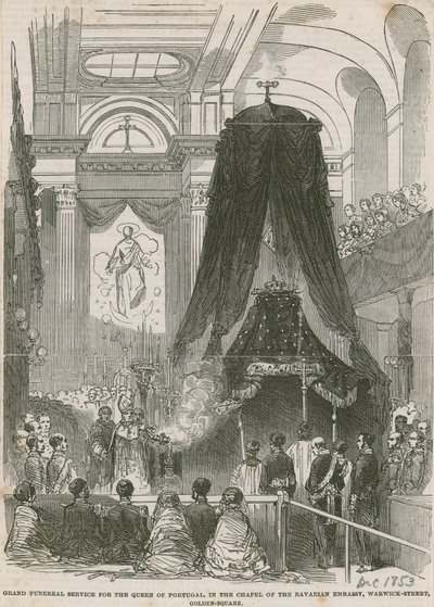 Funeral for the Queen of Portugal, in the chapel of the Bavarian Embassy, Warwick Street, Golden Square door English School