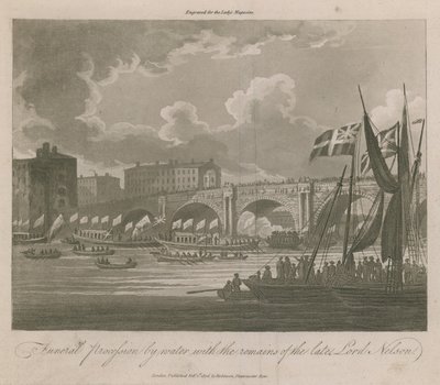 Begrafenisstoet over water met de overblijfselen van wijlen Lord Nelson door English School