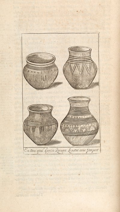 Funeraire urnen, illustratie uit Werken door Thomas Brown, Londen 1686 door English School