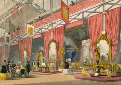 Meubelafdeling van de Grote Tentoonstelling van 1851 (kleurenlitho) door English School