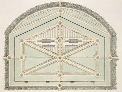 Tuin in de Oude Franse Stijl, uit Hints on the Formation of Gardens and Pleasure Grounds door John Claudius Loudon (1783-1843) gepubliceerd 1812 door English School